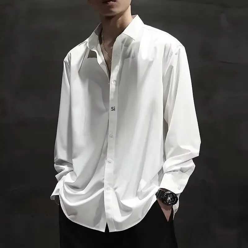 Mens Summer Ice Silk Thin Casual Loose Long Sleeve Shirt Large Size Black Top HighEnd Feeling Comfortable Breathable Shirt J251017