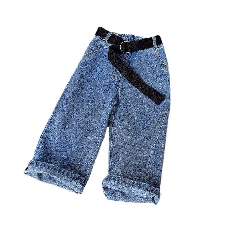 New Girl Denim Trousers Children Jeans for Girls Autumn Solid Color Elastic Waist Loose Denim Jeans Wide Leg Pants for Teen KidsT251017