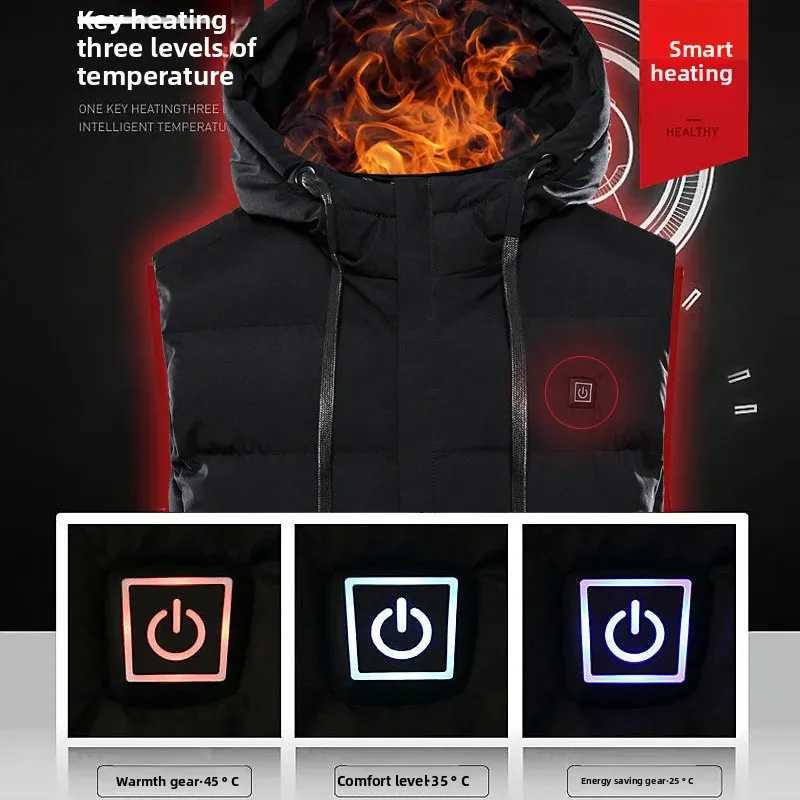 Heatable Graphene Vest Winter USB Heating Mens Womens Casual Style Hooded Smart Temperature Control Warm 7 Zones Vest H251017