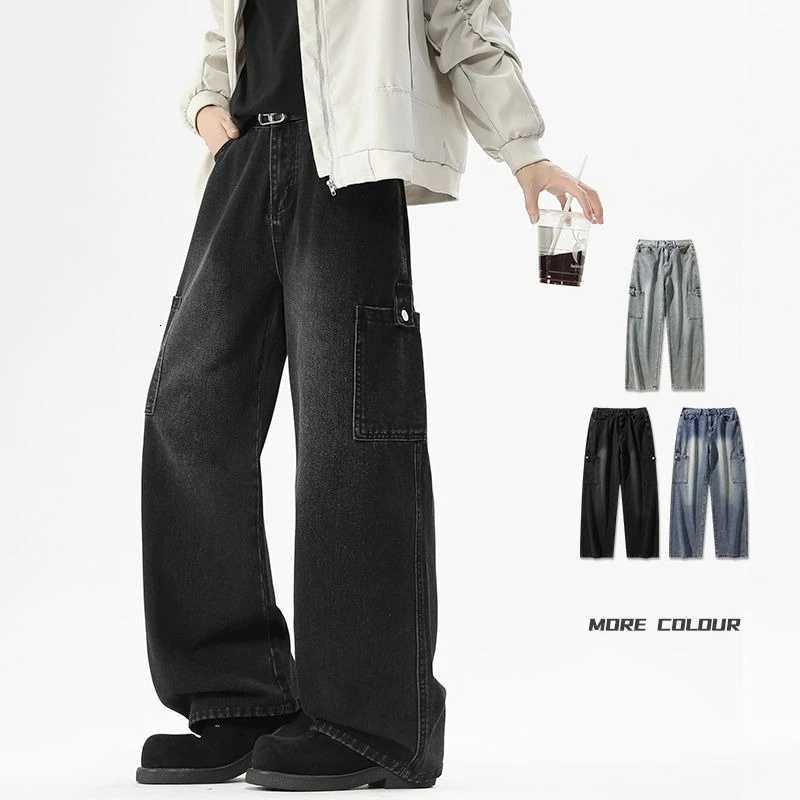 Cargo Jeans Mens Autumn New Vintage Fashion Straight Denim Trousers Casual Wide Personalized Male Clothing Pants Men Denim1 Y251105