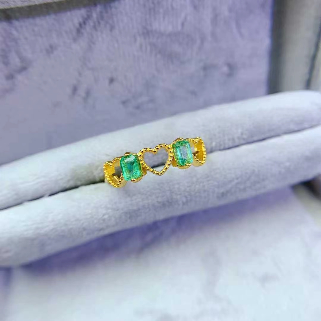 925 silver heart ring real natural emerald ring for women 3mm*4mm 0.3ct Colombian emerald silver jewelry with certificate