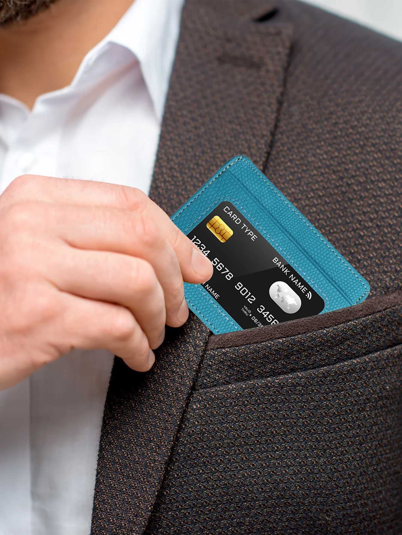 Minimalist Slim Credit Card Holder with Transparent ID Window Small Leather Card Wallet for Women MenW251017