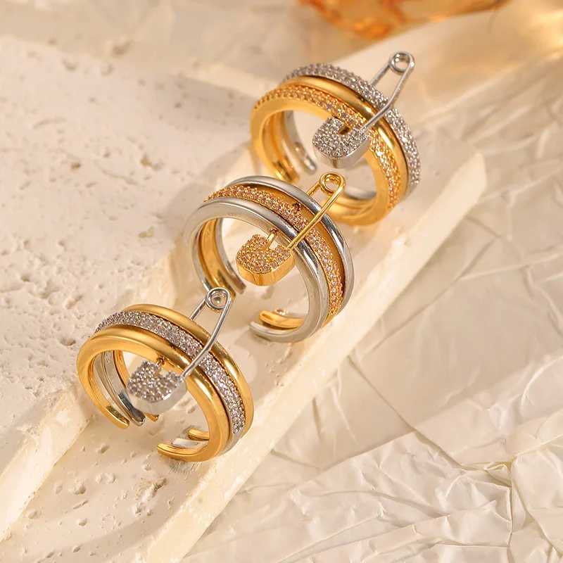 Adjustable Rings Paper Clip Design Stackable Rings for Women Non Tarnish 18k Gold Plated Cz Cubic Zirconia Wedding Jewelry Gift Z251017