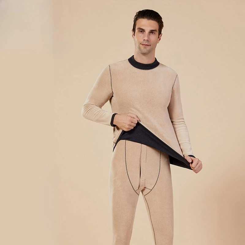 Mens Winter Set Halfhigh Collar First Layer 2 Pieces Tops Pants Fleece Warm Elastic Thermal Thick Underwear Set H251017