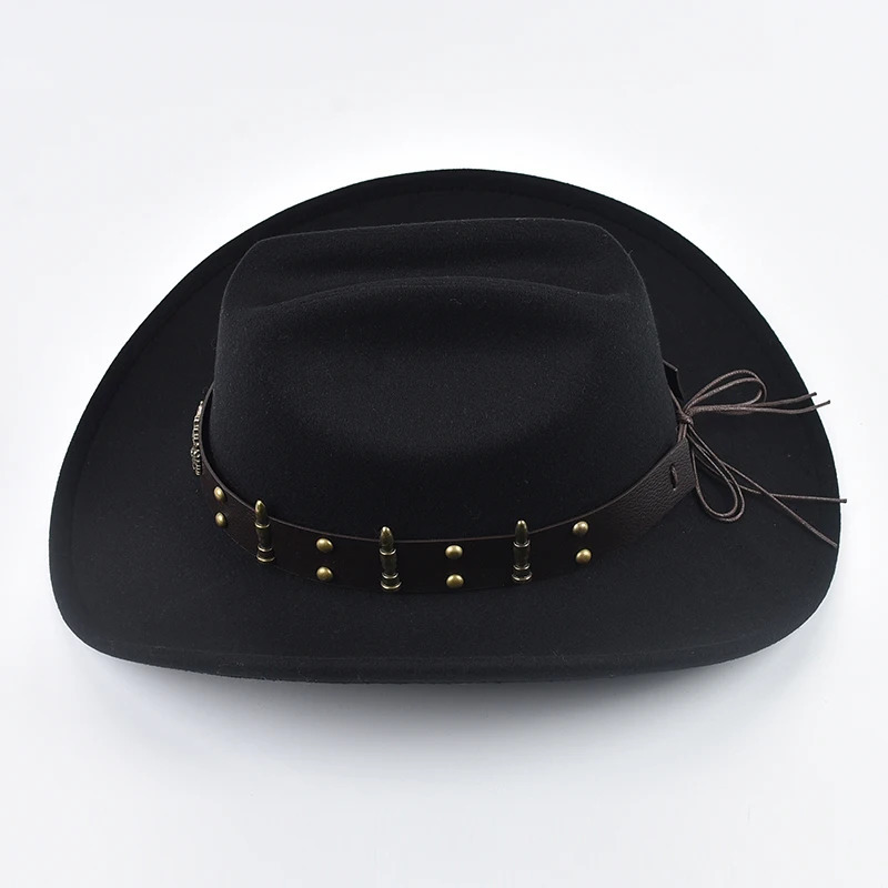 Men Women Western Cowboy Hat with Leather Vintage Bigedge Gentleman Cowgirl Hat Cloche Church Caps 251015