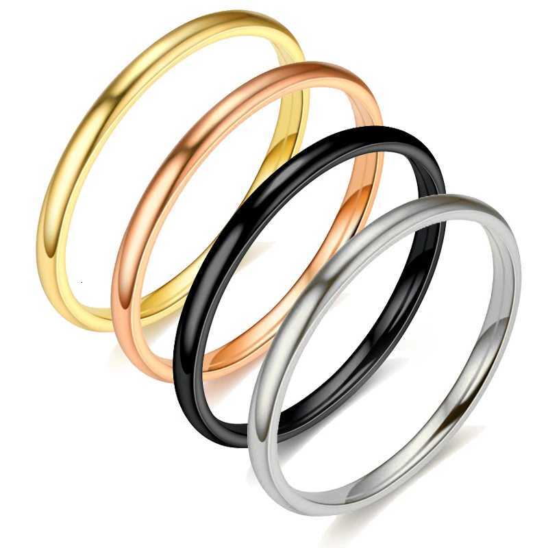 Maxmoon 2020 2mm Thin Rose Gold AntiAllergy Smooth Simple Titanium Steel Wedding Rings for Women Valentines Day PresentW251017