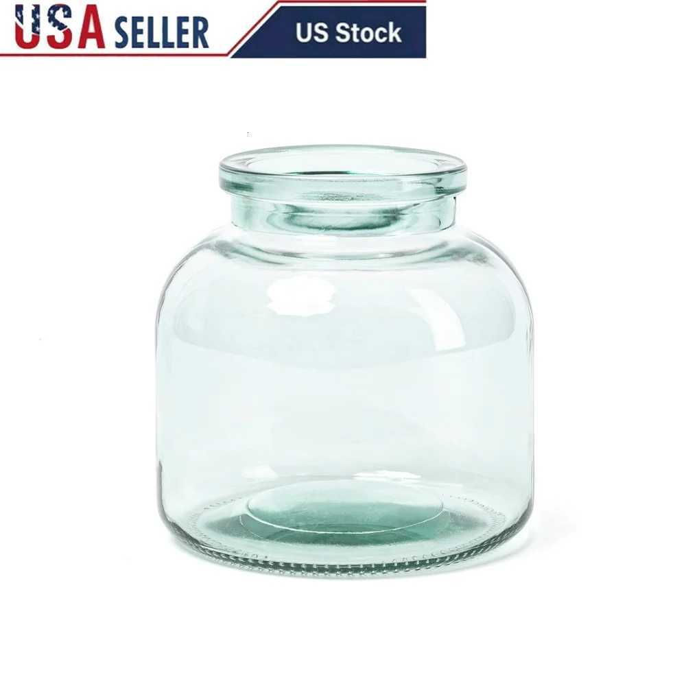 Decorative Wide Jug Glass Vase Clear Round Floral Centerpiece Indoor Use Perfect for Home Decor C251017