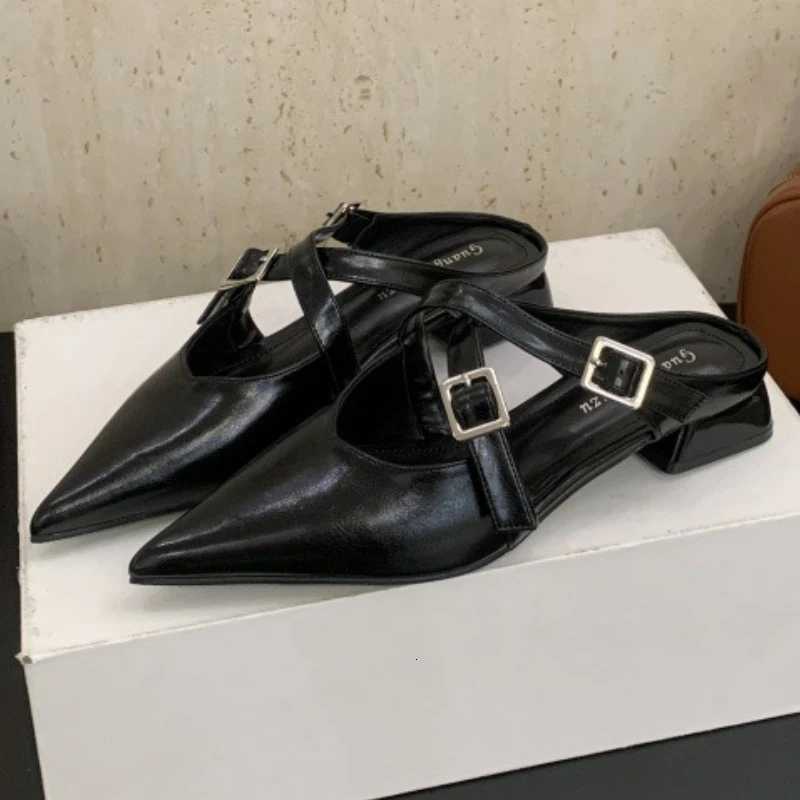 Elegant Pointed Toe Low Heel Pumps Women Fashion Cross Tied Buckle Slide Sandals Comfort Commuter Office Shoes Zapatos De Mujer Z251015