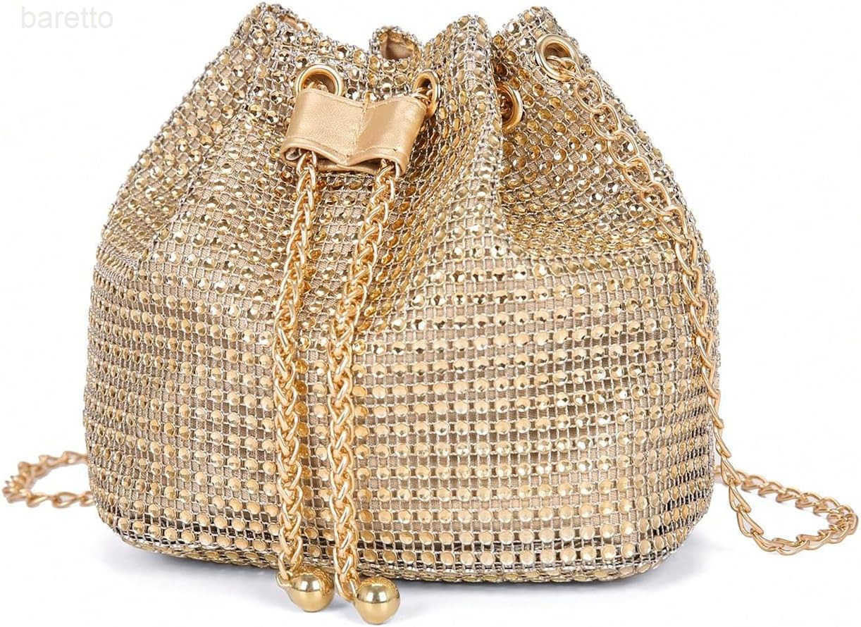 Womens Pearl Decor Drawstring Crossbody Bag Chain Mini Bucket Handbags Z251017