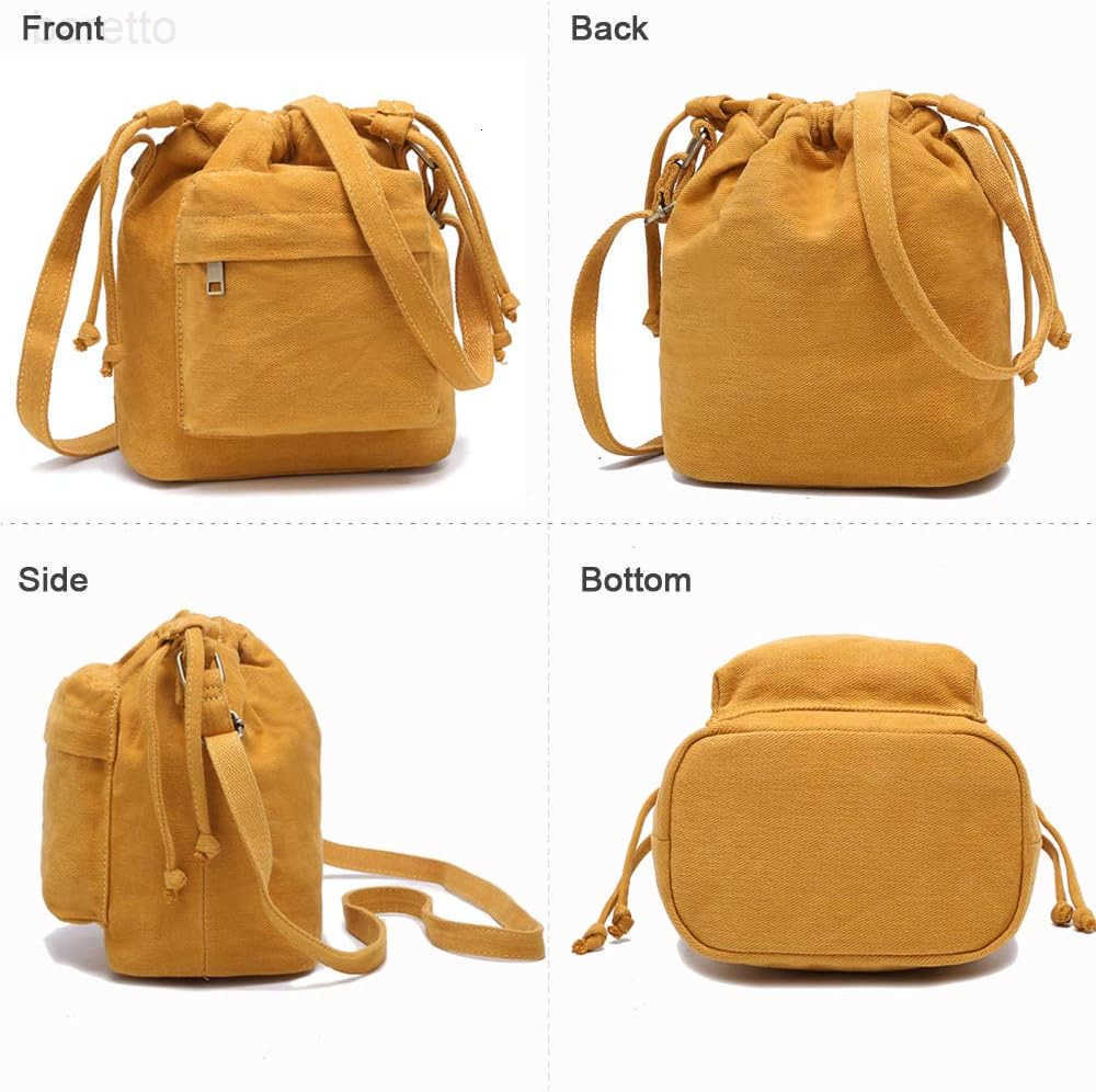 Crossbody Bags for Women Small Canvas Drawstring Bucket Purse Cute Little Boho Bag Z251017