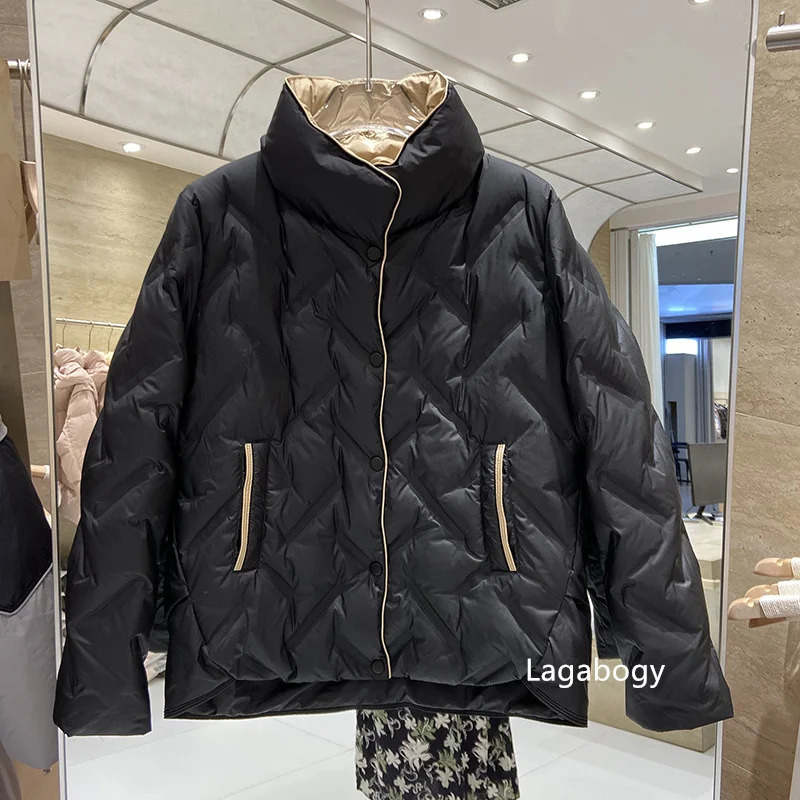 Lagabogy Autumn Winter Short Puffer Coats Womens Loose White Duck Down Jacket SingleBreasted Parka Female Warm Outwear 251011