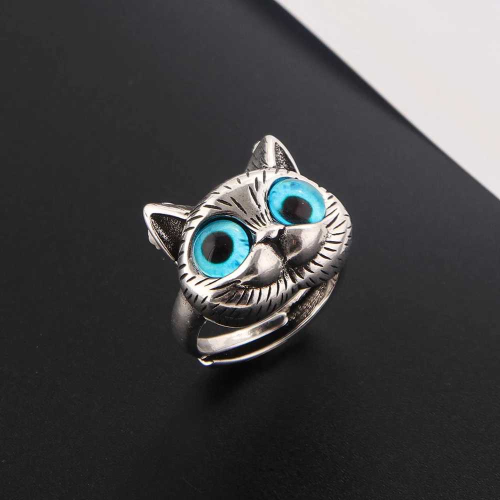 Cute Silver Color Alloy Cat Ring Fashionable Cat Eye Opening Adjustable Ring For Women Trendy Jewelry Accessories Gift Z251017
