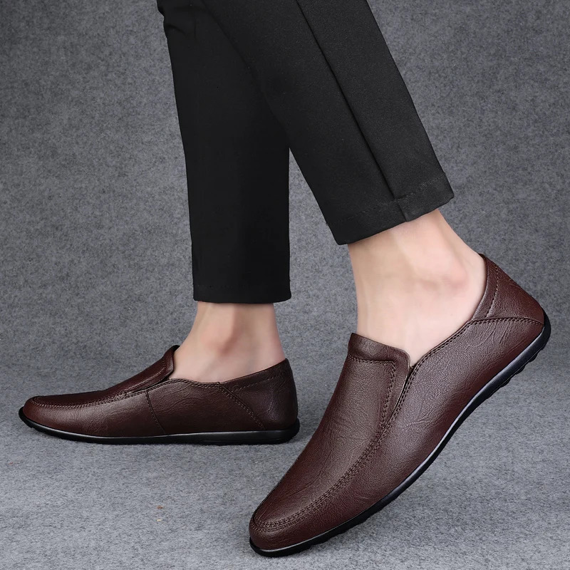 LETCOMFIT Genuine Leather Men Shoes Casual Formal Mens Loafers Breathable Slip on Low Top Middle Aged Males Work Footwear 251013
