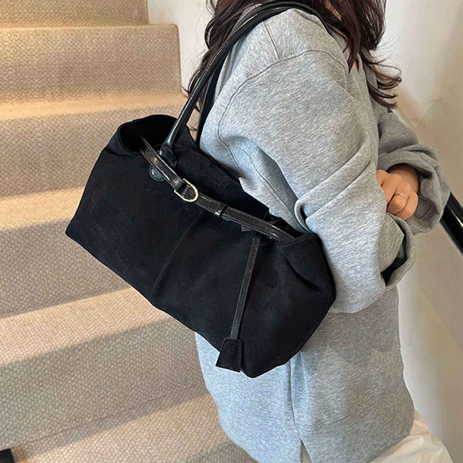 Suede Leather Casual Tote Handbag Large Capacity Shoder Bag Solid Color AllMah Underarm Bag Wen Cmute Bag1 D251017