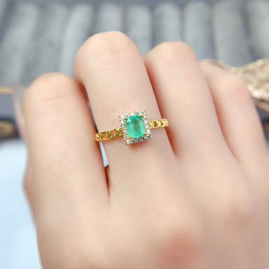 Colombian emerald ring for engagement 4mm*5mm natural emerald jewelry with certificate birthday gift for women