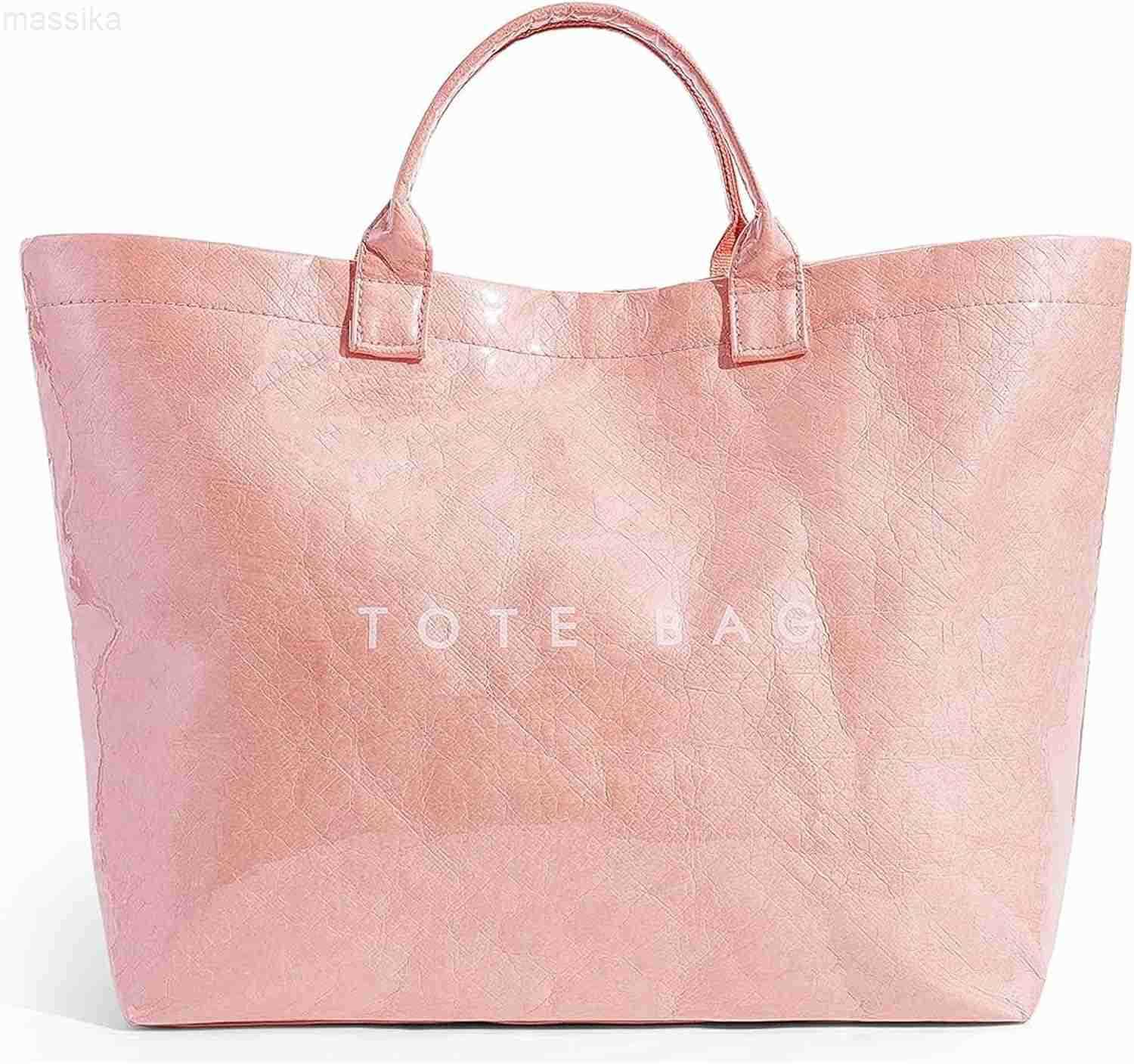 Large Tote Bags for Women PVC Clear Totes Bag Plastic Carry All Bag Kraft Paper Shoulder Handbag Hobo for Work Travel M251017