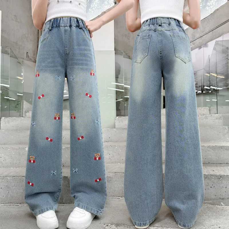 Spring Autumn Young Tennager Girls Denim Pants Elastic Waist Youth Girls Trousers Loose Casual cartoon Children Girls JeansT251017