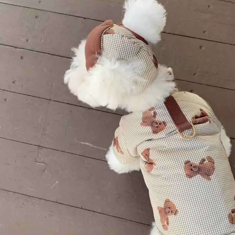 Winter Dog Jacket Coat with Hat Fashion New Dog Clothes Bear Print Puppy Down Jacket Thickened Cat Overcoat Poodle Pet Outfits D251017