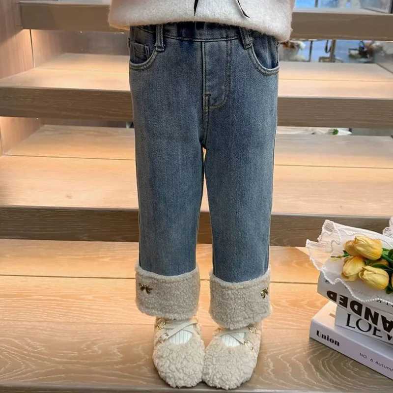 Girls PlushLined Denim Jeans Thick Winter Warm Pants for Kids Fashionable ColdWeather TrousersT251017