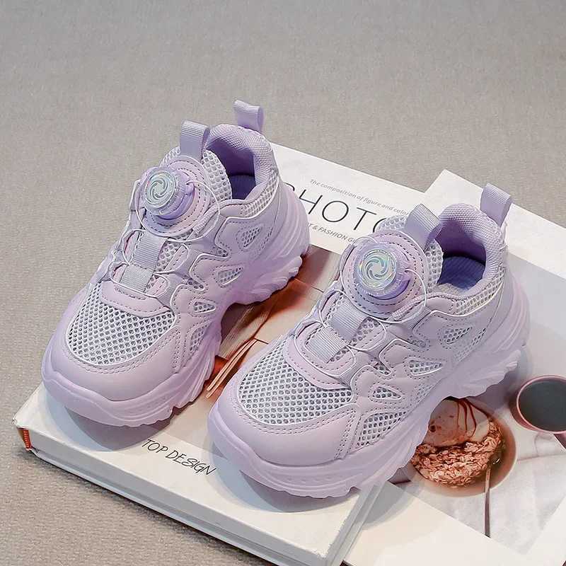 Kids Running Shoes Rotating Button Children Sports Shoes Mesh Breathable 2025 Brand New Children Sneakers Thick ComfortableT251017