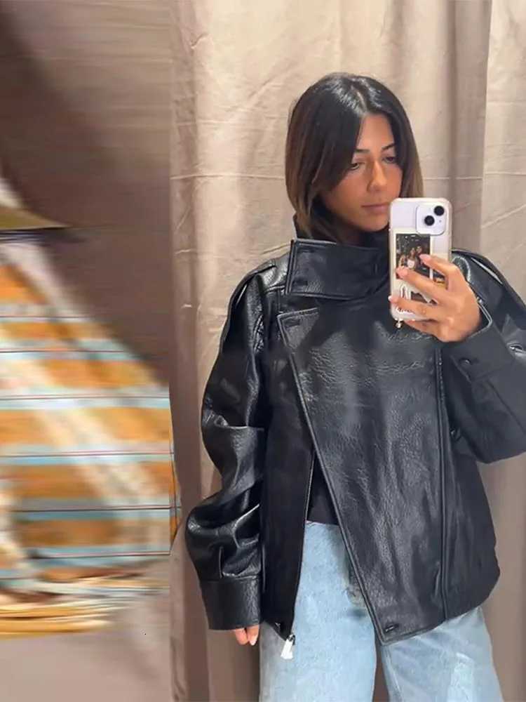 Fashion Black Leather Jacket Women Clothing Autumn Winter New Loose Casual Coat PU Leather Motorcycle Jacket Women TopsT251017