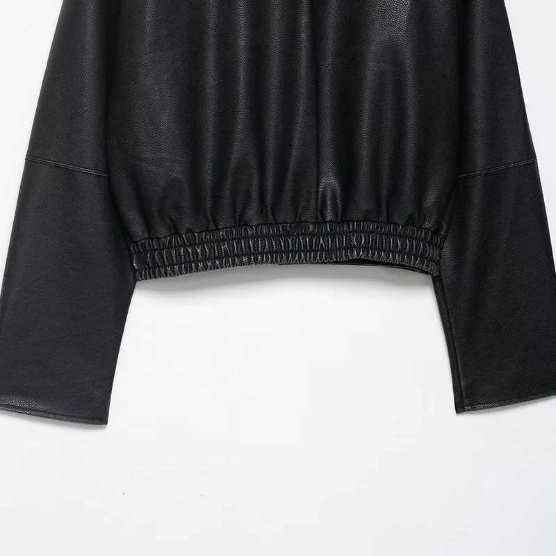 Leather Jackets Womens Black Faux Coat Outwear Solid Long Sleeve Tops 2025 Cropped Tops With Zipper Pu Jackets Woman Coat TopsT251017