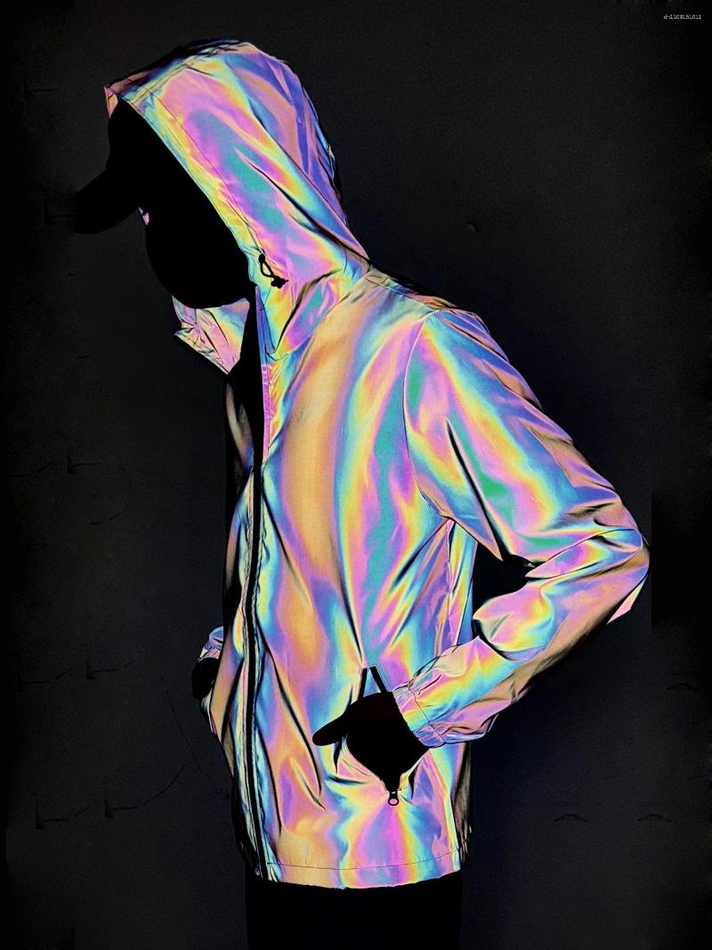 Men's Jackets Colorful Reflective Jacket Fashion Spring Autumn Casual Riding Luminous Streetwear Male Hip Hop