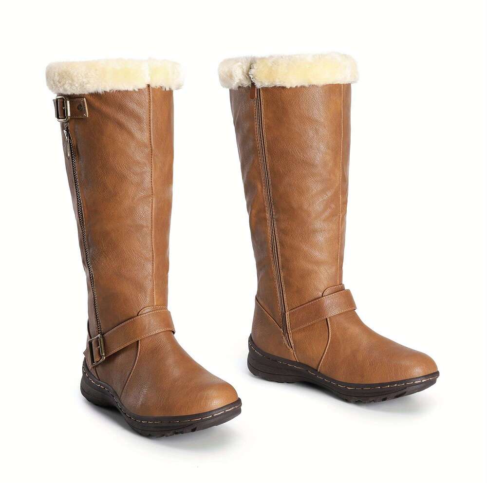 Women's Winter Fully Fur Lined Zipper Closure Snow Knee High Boots