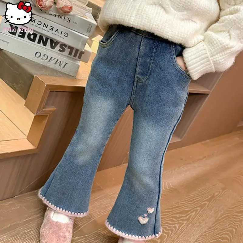 Girls Warm Jeans Cartoon Autumn Winter Korean Version Kawaii Flared Pants New Fashion New Childrens Anime Thickened One PantsT251017