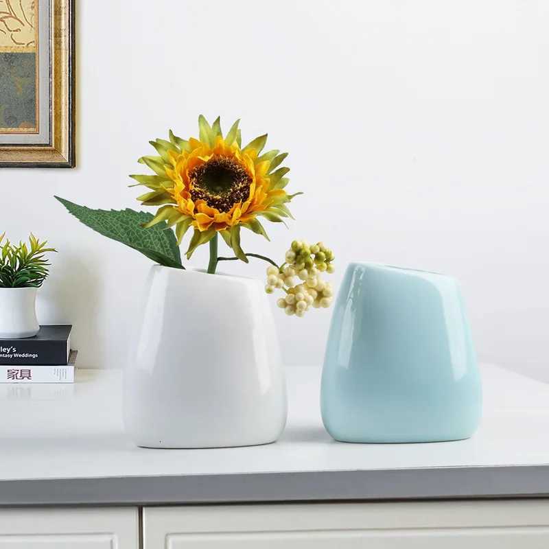 NEW Modern Ceramic Vase Nordic Home Decoration Pure White Cyan Table Vase Dry Flower Arrangement Creative Living Room Decor C251017