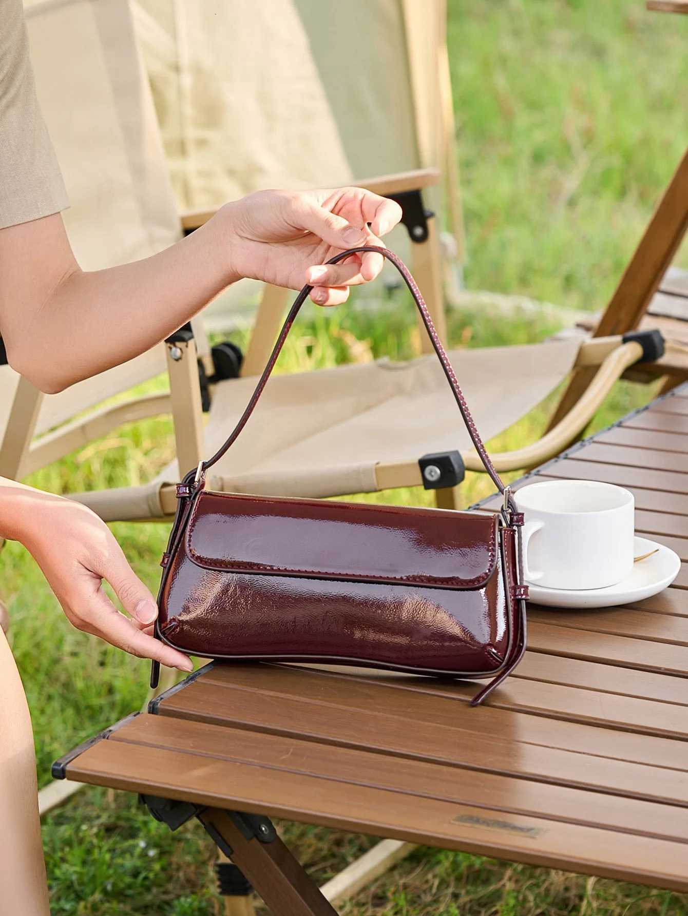 Fi ladies shiny crossbody bag stylish elegant shoder bag wine red small underarm bag versatile solid color cluh bag1 D251017