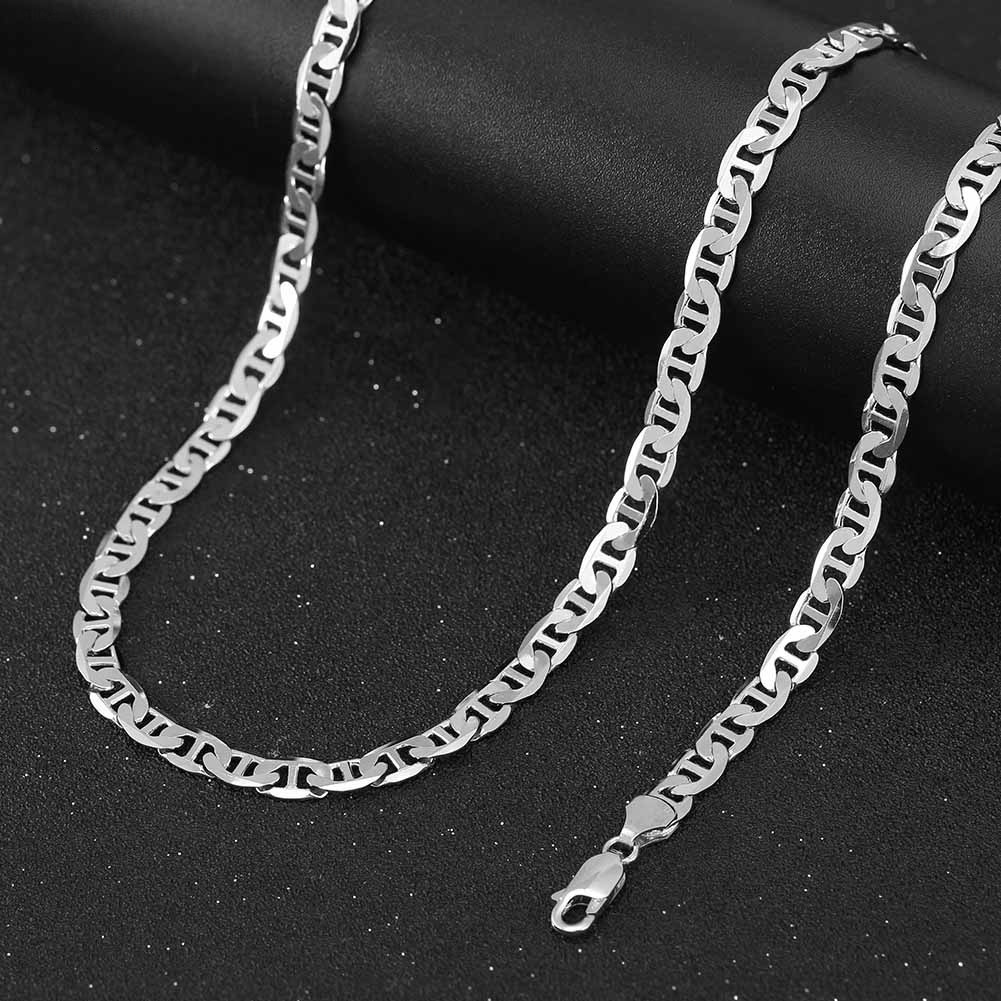 RINNTIN BSC78 Italian Solid 925 Sterling Silver 50mm Flat Mariner Chain Necklace for Women Men