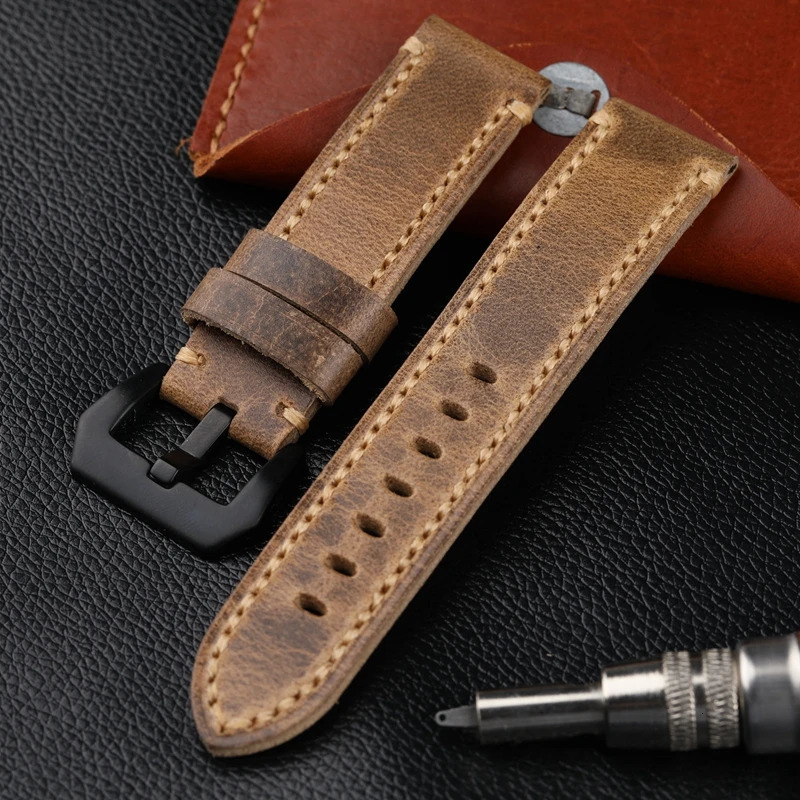 Handmade Leather Watchband 20 21 22 23 24 26MM Folded In Half to Make Soft Top Layer Calfskin Strap Retro Style For PAM111 251016