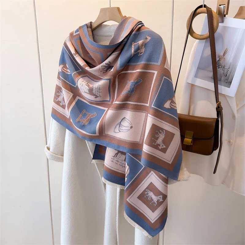 New Horse Print Winter Scarf Women Imitation Cashmere Warm Foulard Lady Scarves Female Thick Soft Shawls Wraps Blanket C251017