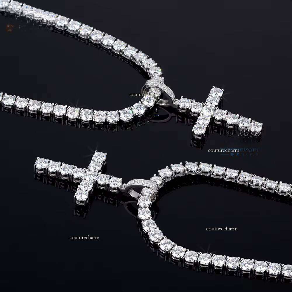 5mm 0.5ct Ice Out Silicon Stone GRA Charm fashion Necklace Religious Christian Cross Pendant