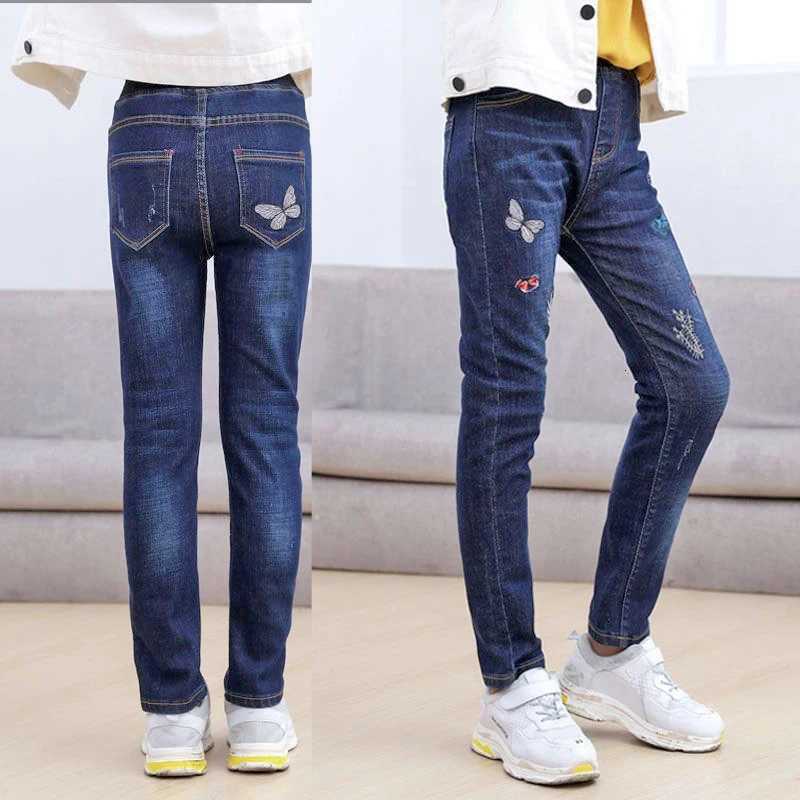 214 Years Spring and Autumn Casual Kids Embroidery Design Kids Jeans Trousers For Girls Jeans Pants Teen Childrens ClothingT251017