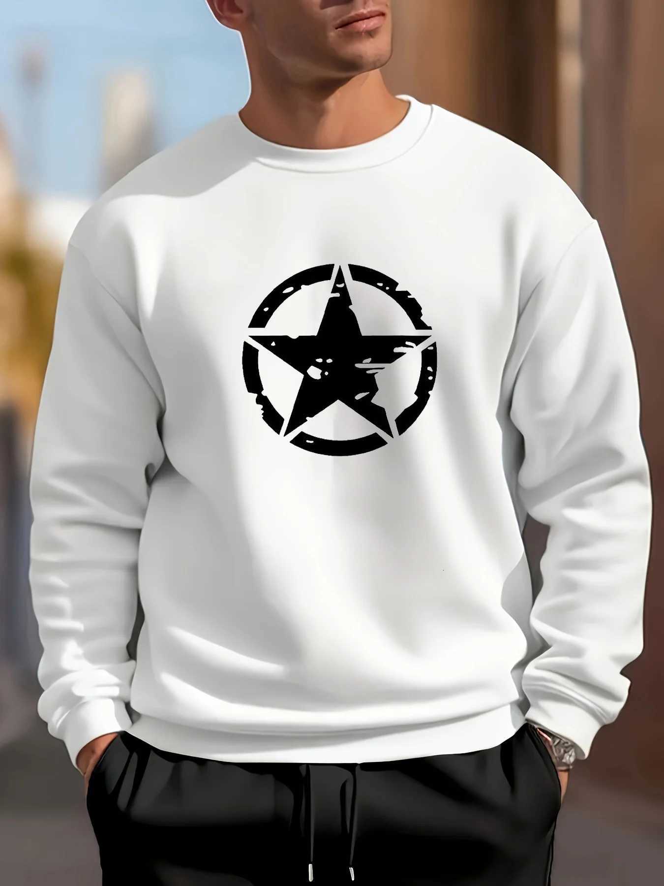 Mens autumn and winter fashionable casual loose five pointed star graphic printed long sleeved round neck sweatshirt Z251017