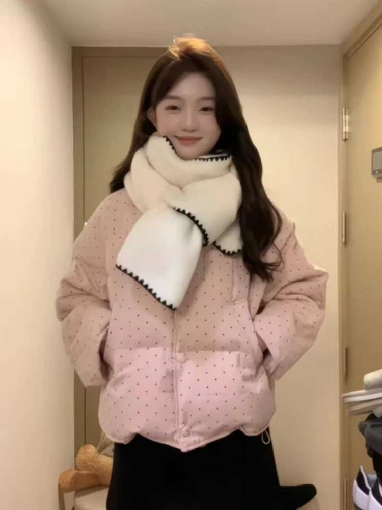 2025 new womens polka dot cotton jacket winter sweet and cute spicy girl trend loose oversized warm jacket top W251016