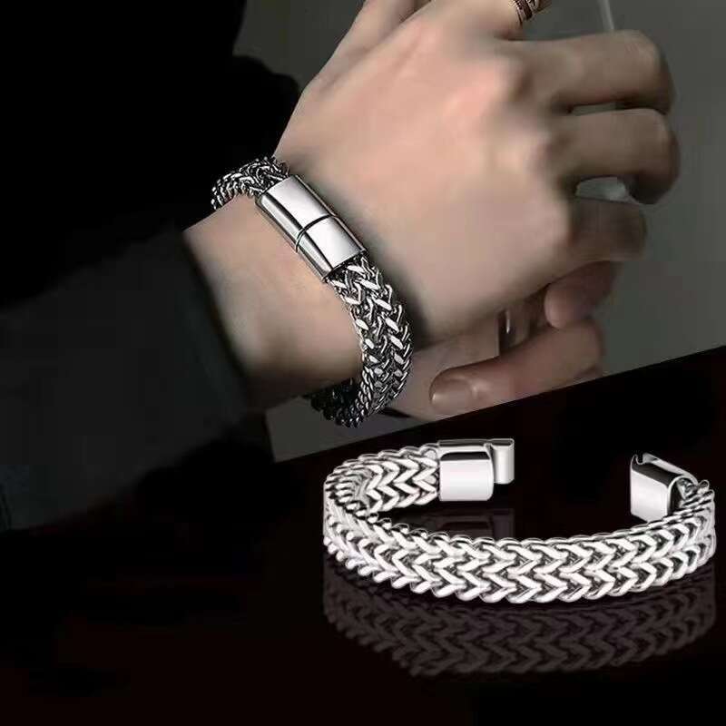 Hip-Hop Style Stainless Steel Reversible Men's Simple Domineering Punk High-End Cuban Bracelet Jewelry