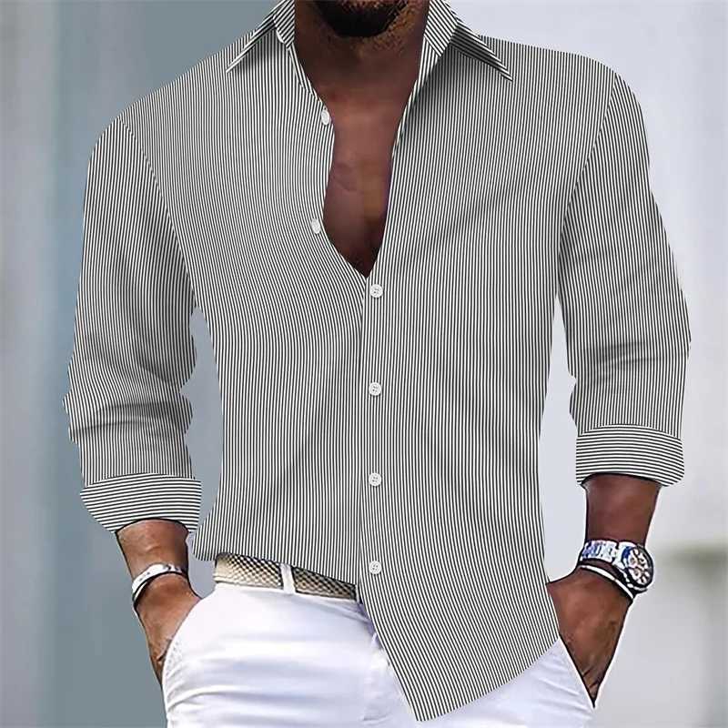 Mens Shirts Summer Shirts Casual Shirts Striped Shirts Button Lapel Black Pink Blue Long SLeeves Holiday Everyday Wear J251017