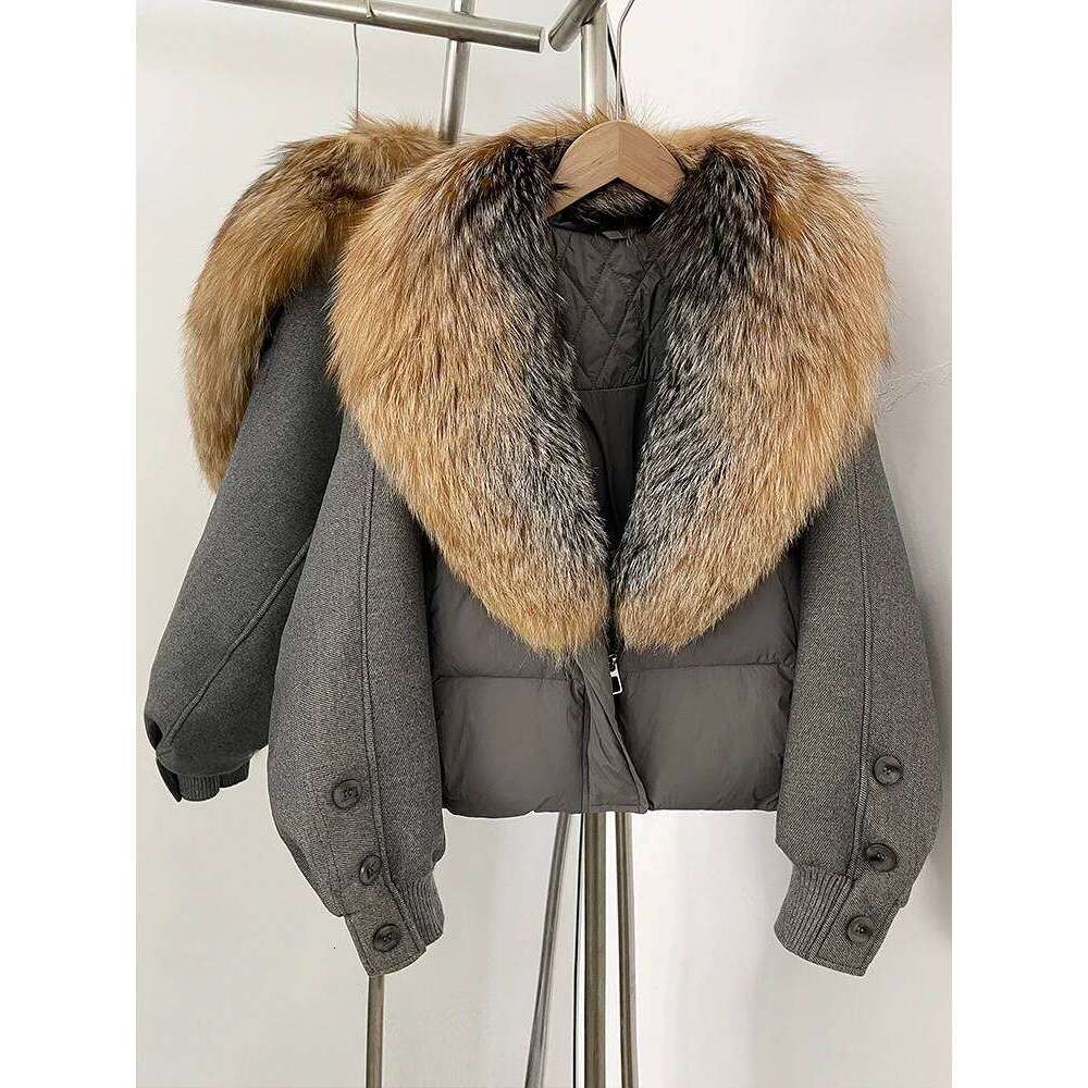 Loose Patchwork Sleeves Natural Real Fur Collar Down Coat Female New Autumn Winter Warm Clothes Women Thick Puffer Jacket