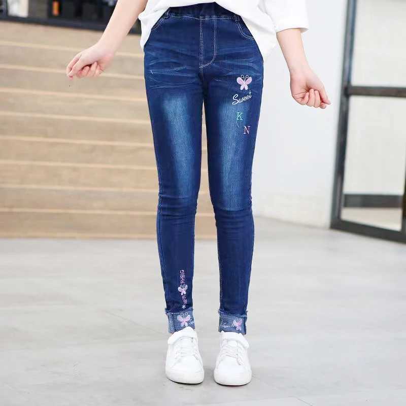 214 Years Spring and Autumn Casual Kids Embroidery Design Kids Jeans Trousers For Girls Jeans Pants Teen Childrens ClothingT251017