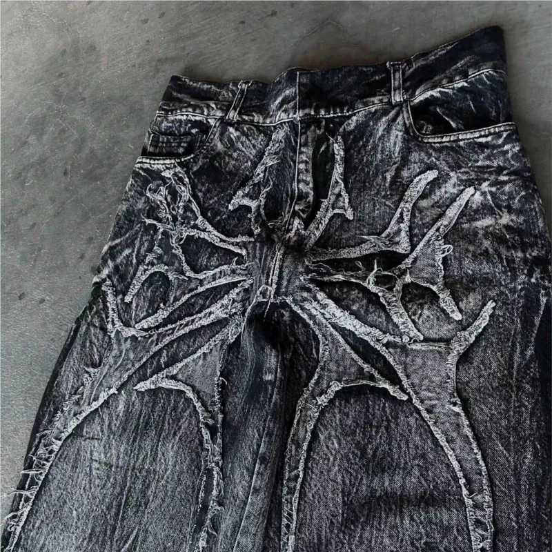 Gothic Retro Baggy Unisex Mopping Pants Y2K Phantom Jeans High Street Spider Embroidered Patch Hip Hop Streetwear Straight Jeans Y251105