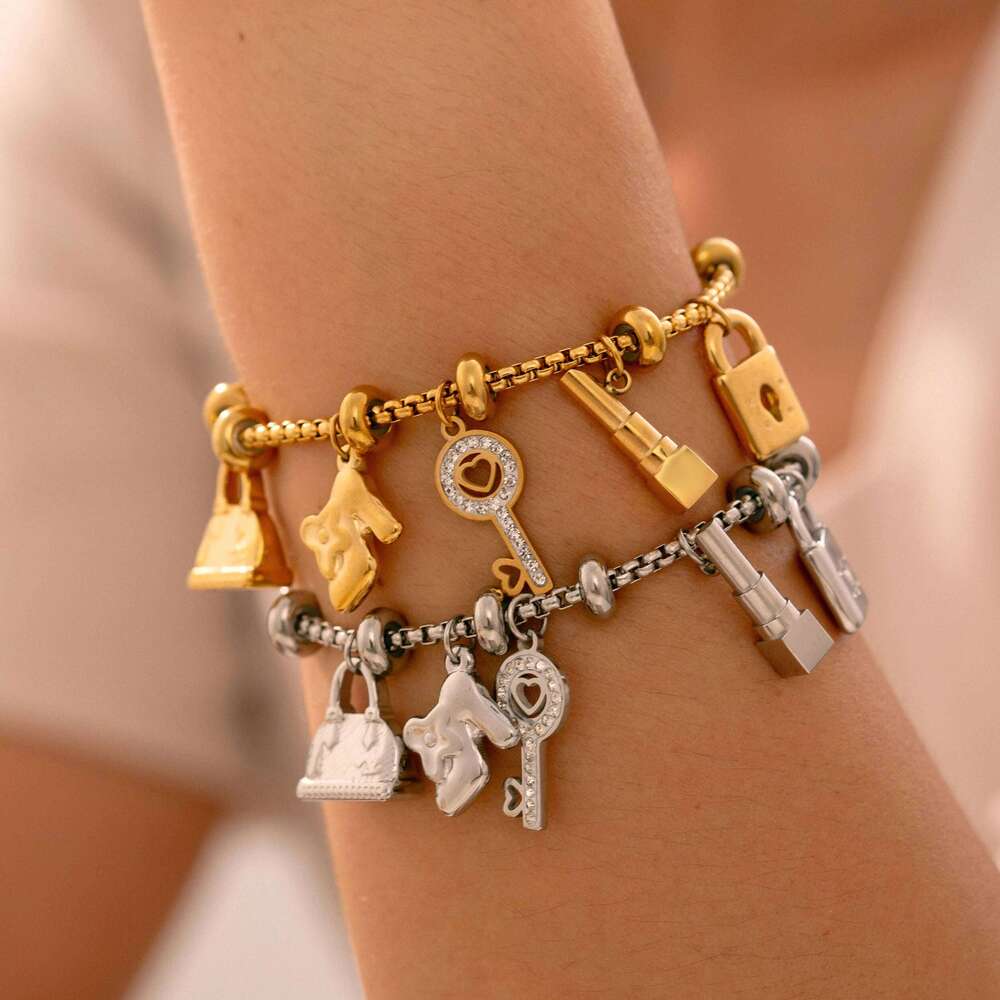 316L Stainless Steel Charm Bracelet For Women Gold Plated Waterproof No Tarnish Women's Multiple Different Pendant Bracelets