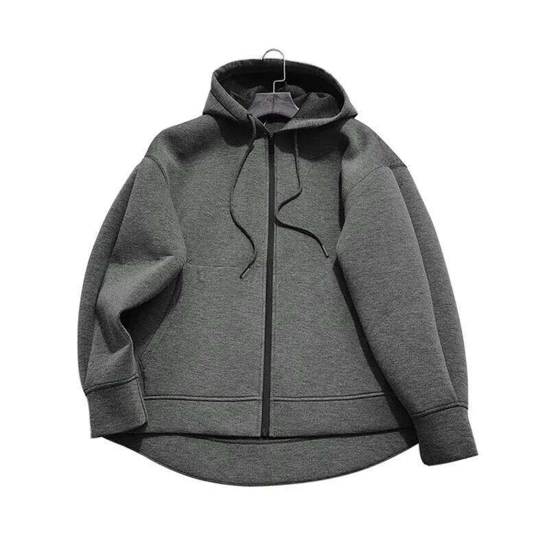 Winter New Women's Zipper Hoodie High Street Unisex Style Double Pockets Oversize Loose Sweatshirts Outerwear Top Casual