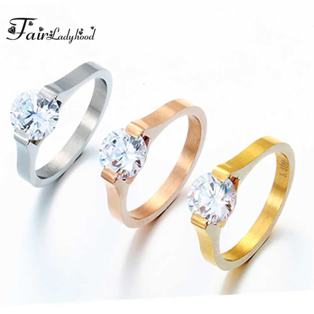 FairLadyHood New Fashion 316L Stainless Steel Rings Shining Crystal Men Women Wedding Engagement Rings 3 Colors AvailableW251017