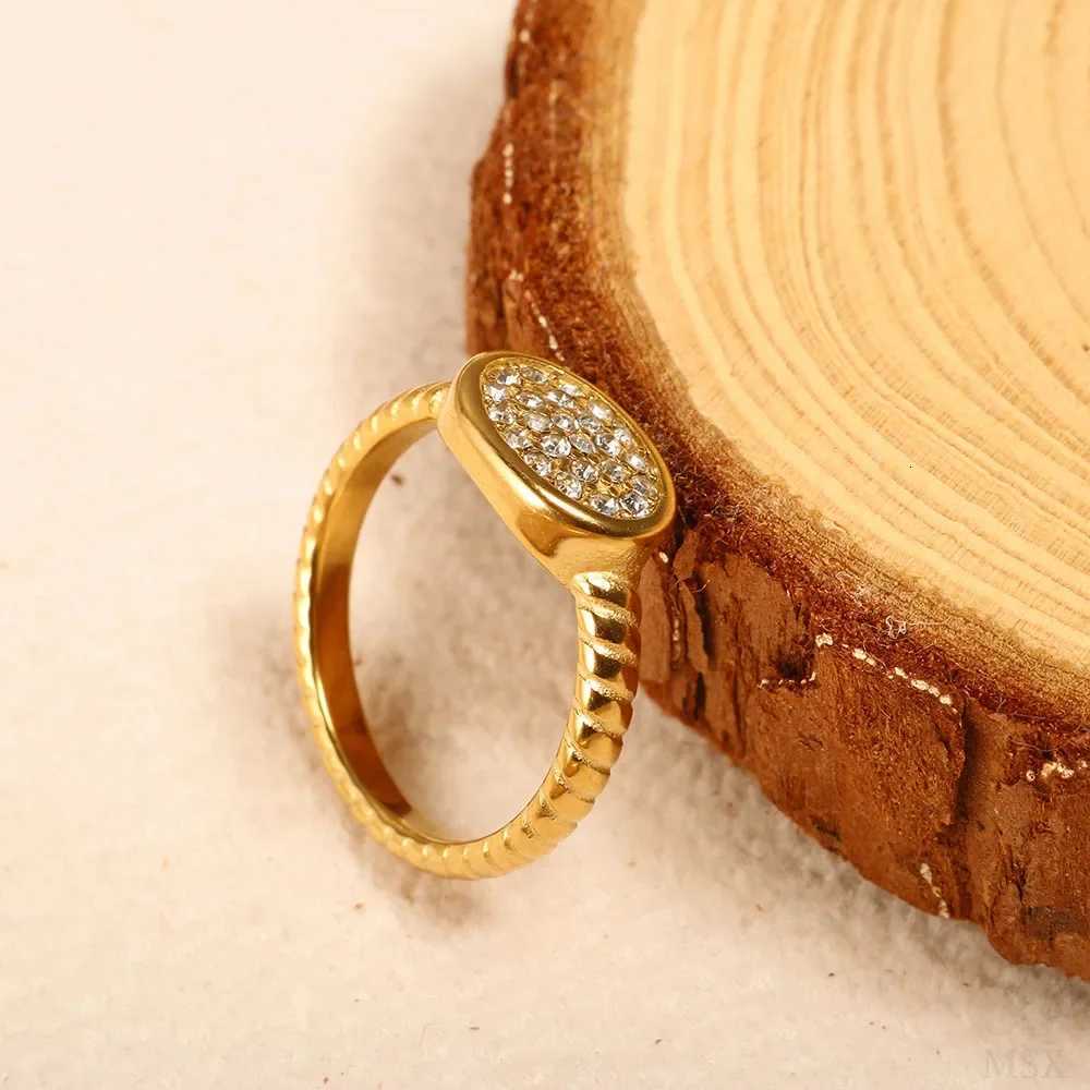 Personality Round Beads Ring Band Small Clear Crystal Zircon Waterproof Stainless Steel Gold Rings Simple Granular Fine JewelryW251017