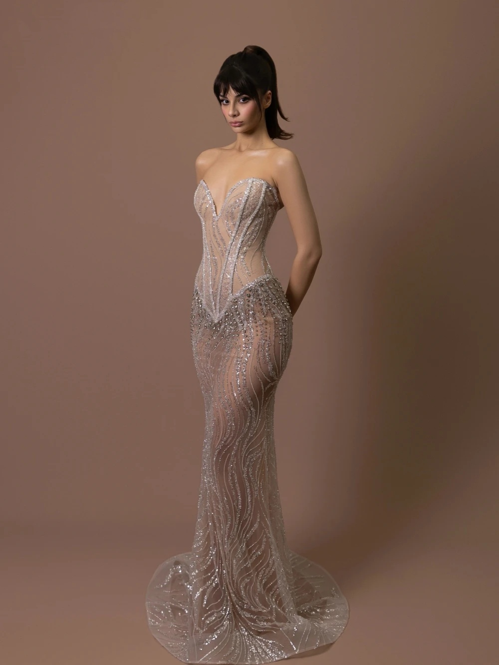 Sexy Strapless Sweetheart Prom Dresses Illusion Crystal Sequined Evening Tassels Dress Customized Floor Length Cocktail Gown