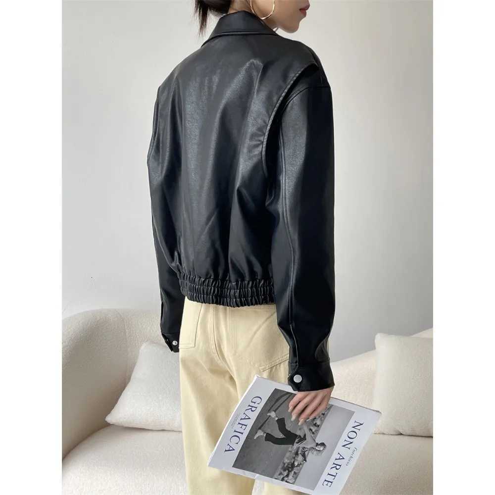 Leather Coat Lady 2024 Autumn Winter American Vintage PU Leather Jacket Small Motorcycle Faux Leather Jacket Women High StreetT251017
