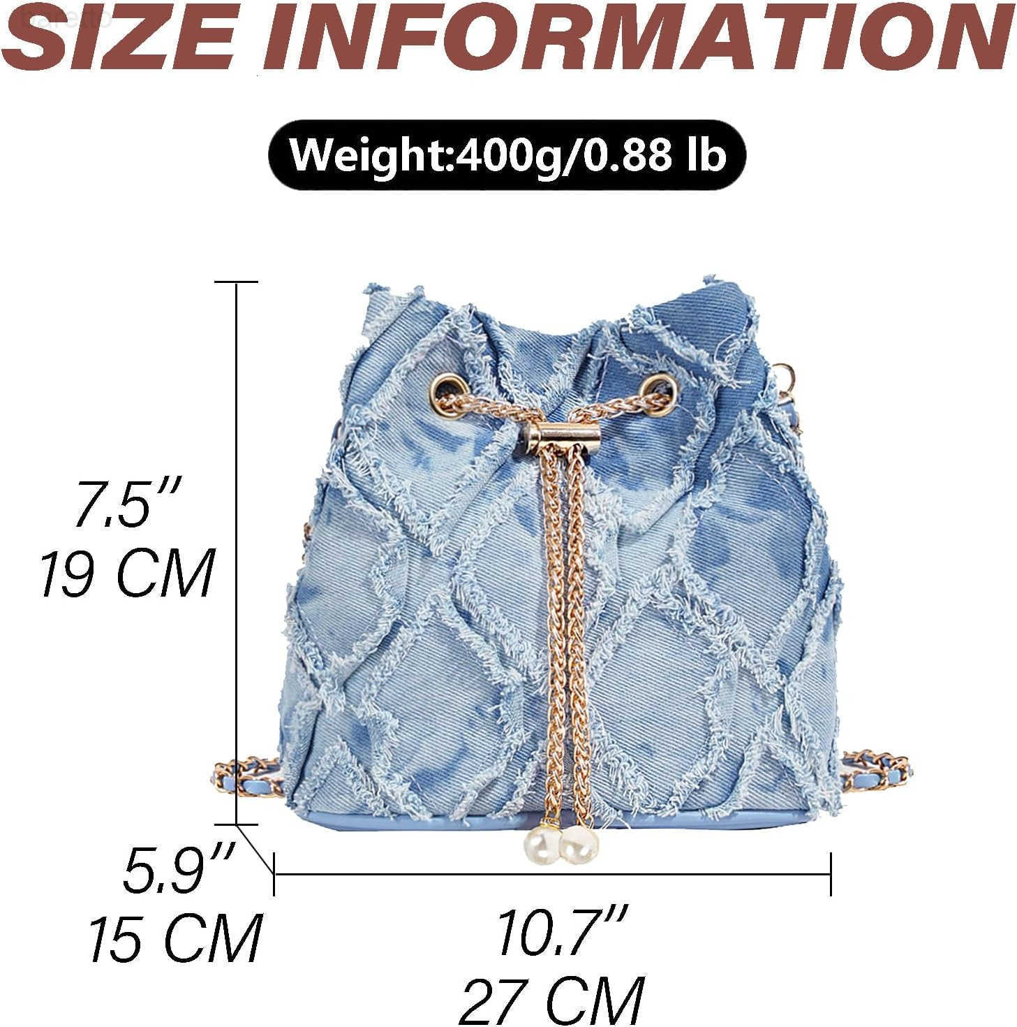 Denim Bucket Bag Quilted Drawstring Shoulder Handbag Jean Crossbody Purses Hobo Handbag with Chain Strap Z251017